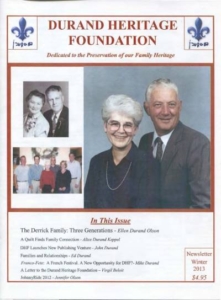durand, family tree, canada, geneology, heritage, durand heritage foundation, newsletter, french canadian, membership, derrick family, ellen durand olson, alice durand keppel, john durand, ed durand