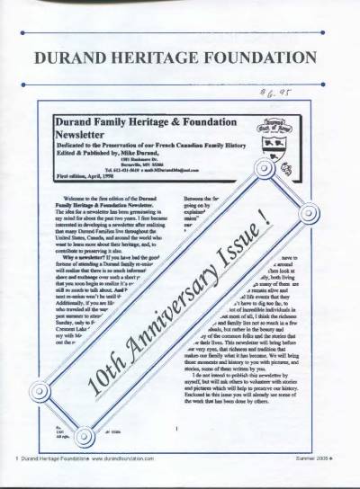 durand, family tree, canada, geneology, heritage, durand heritage foundation, newsletter, french canadian, membership